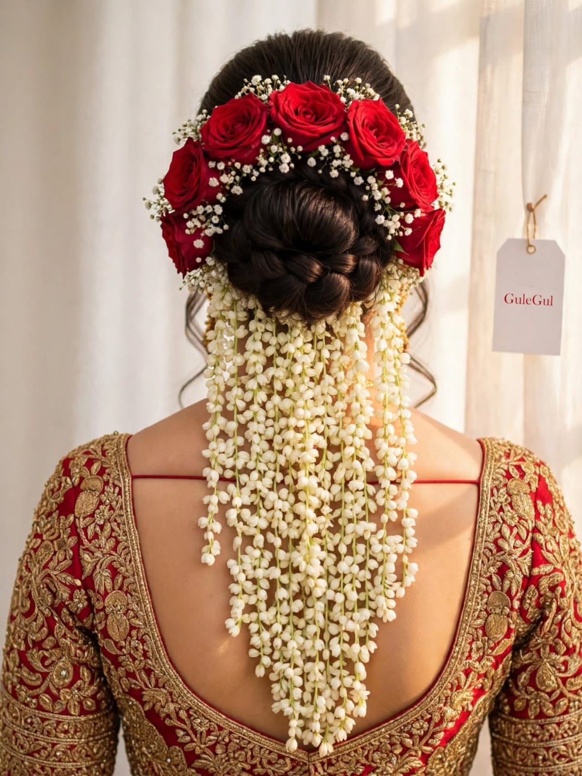 Red Rose Bun Gajra with Jasmine — GuleGul Flowers