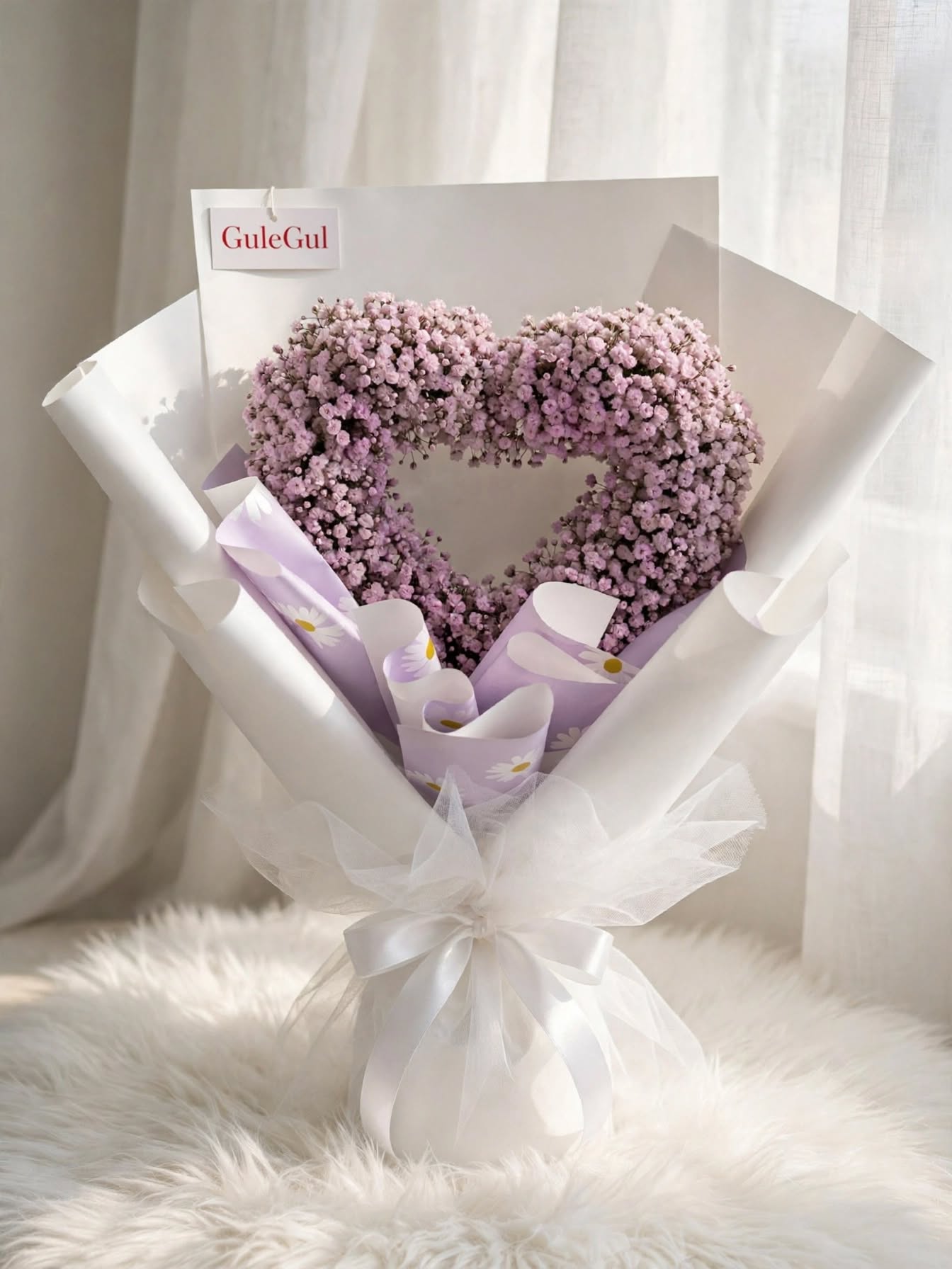 Purple Baby's Breath Heart Bouquet — GuleGul Flowers