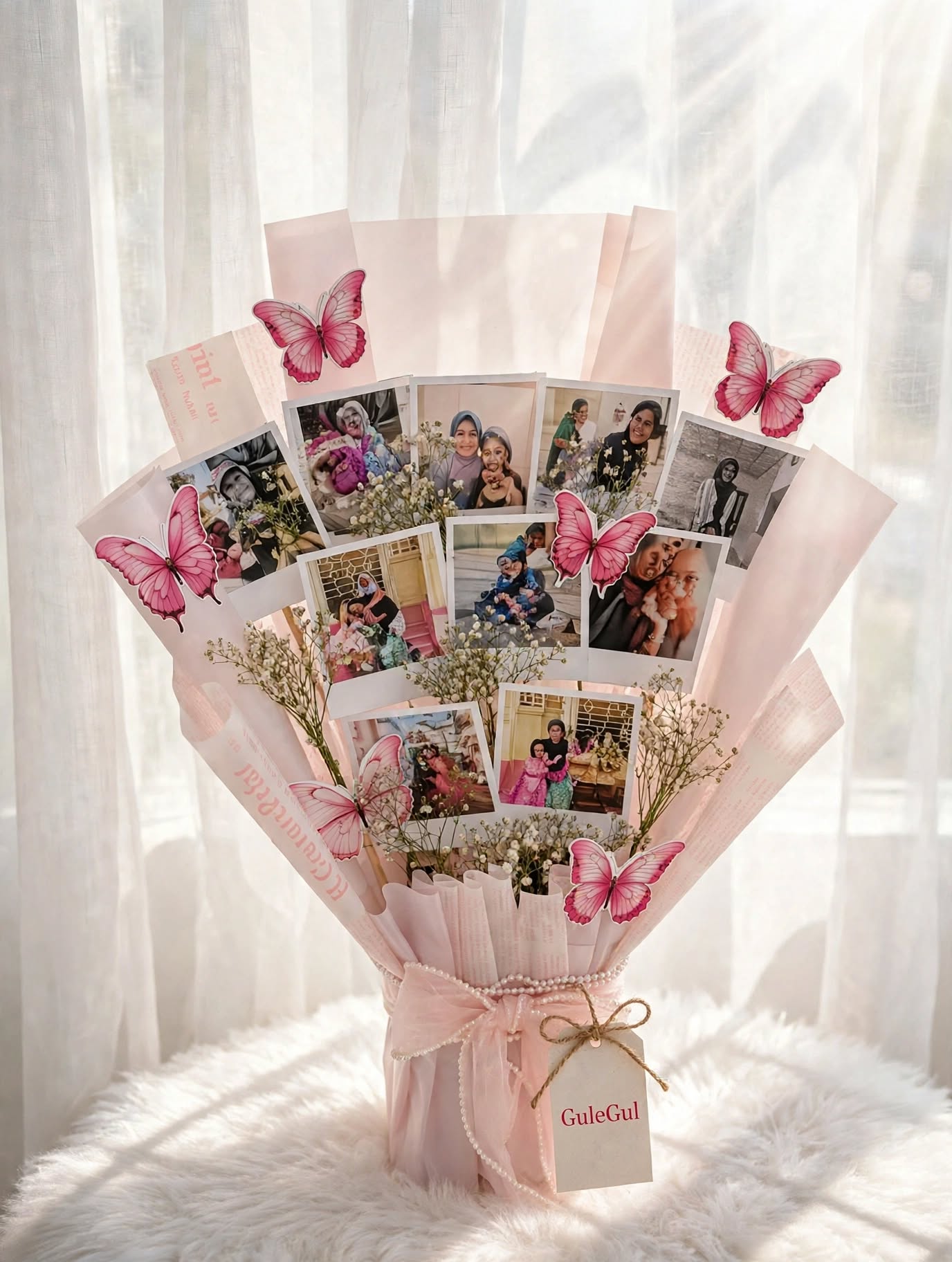 Photo Bouquet in Pink Wrap — GuleGul Flowers