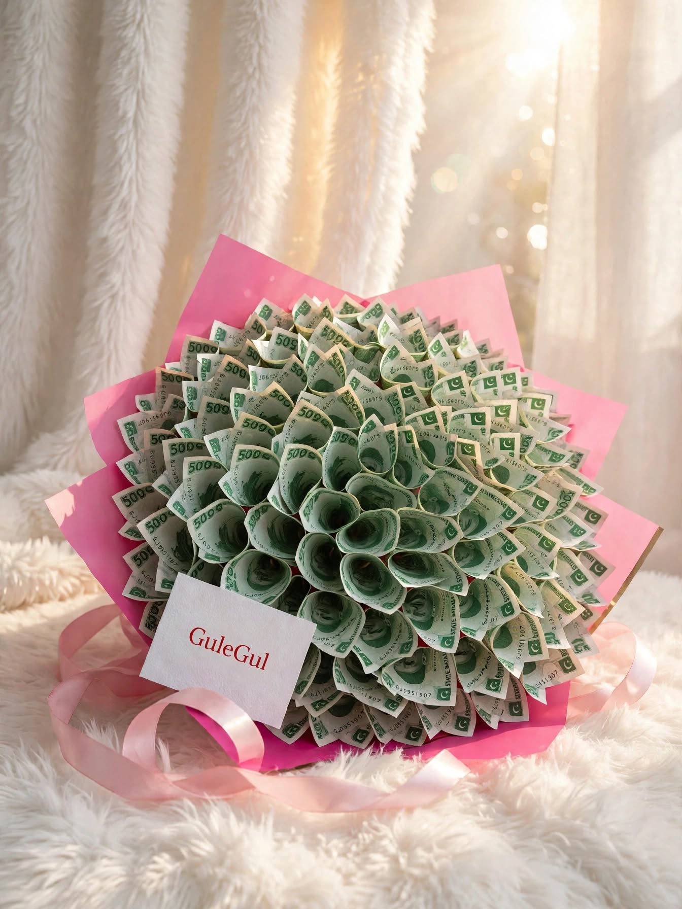 Money Bouquet in Pink Wrap — GuleGul Flowers
