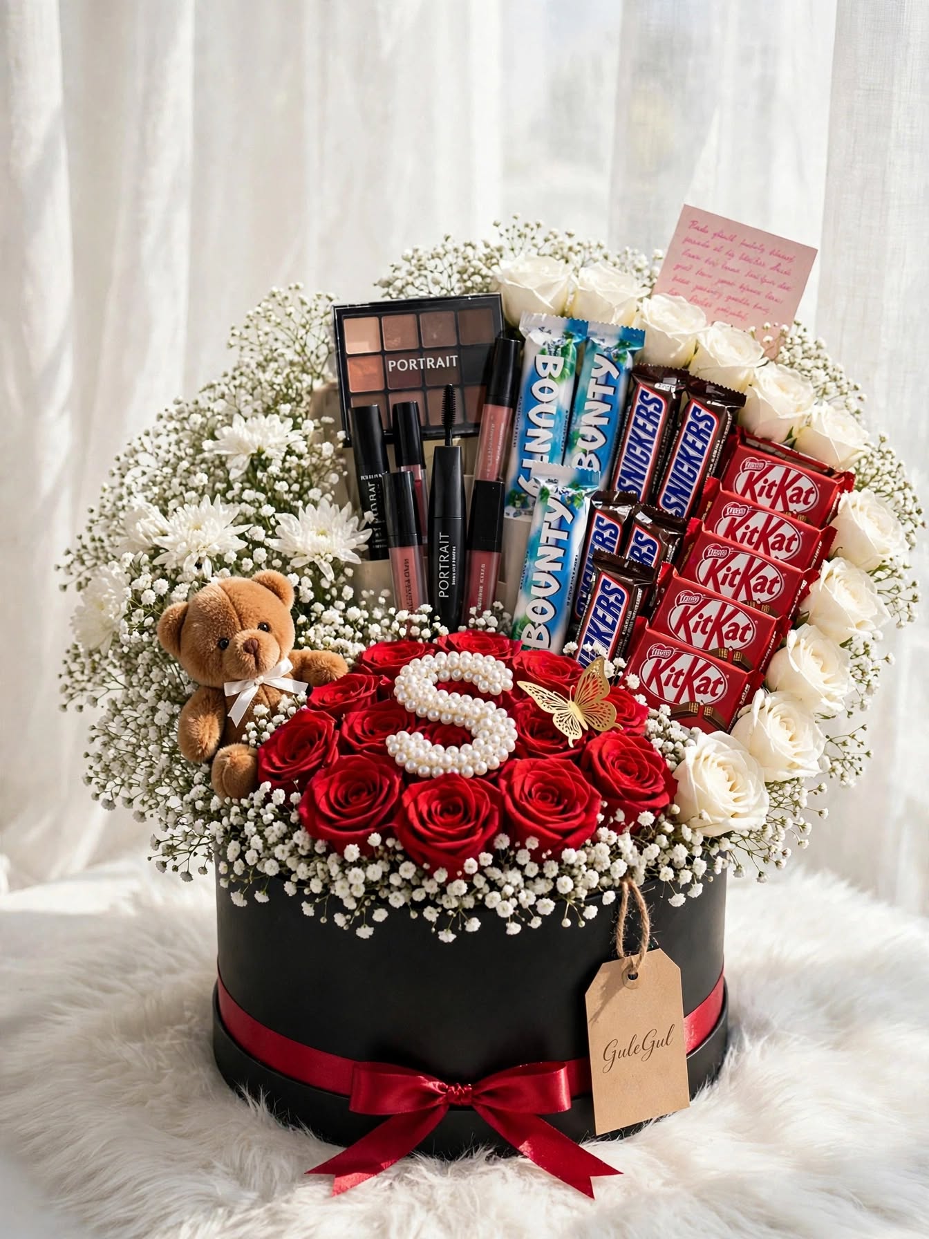 Birthday Box with Red Rose and Teddy — GuleGul Flowers