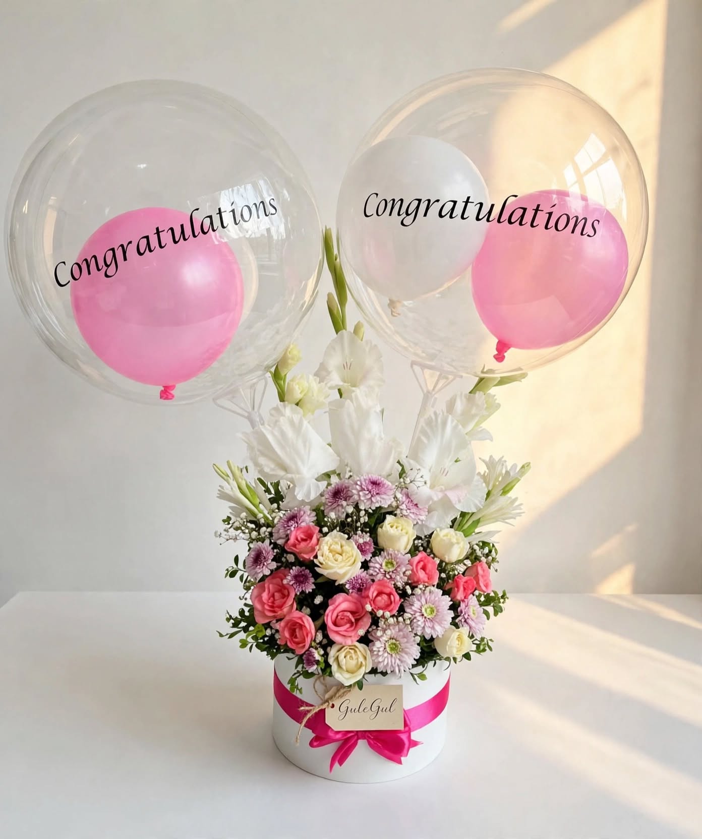 Congratulations Bouquet with Balloons and Flowers — GuleGul Flowers