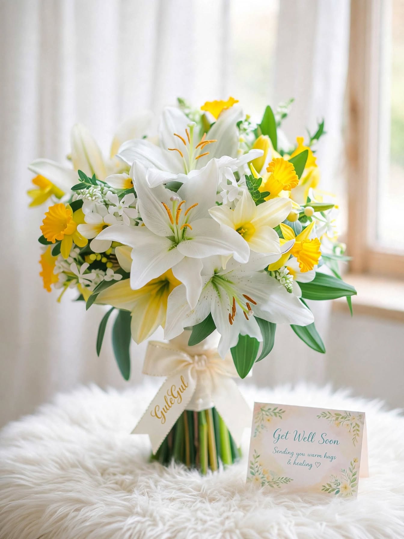 Get Well Soon Bouquet with White and Yellow Lily — GuleGul Flowers