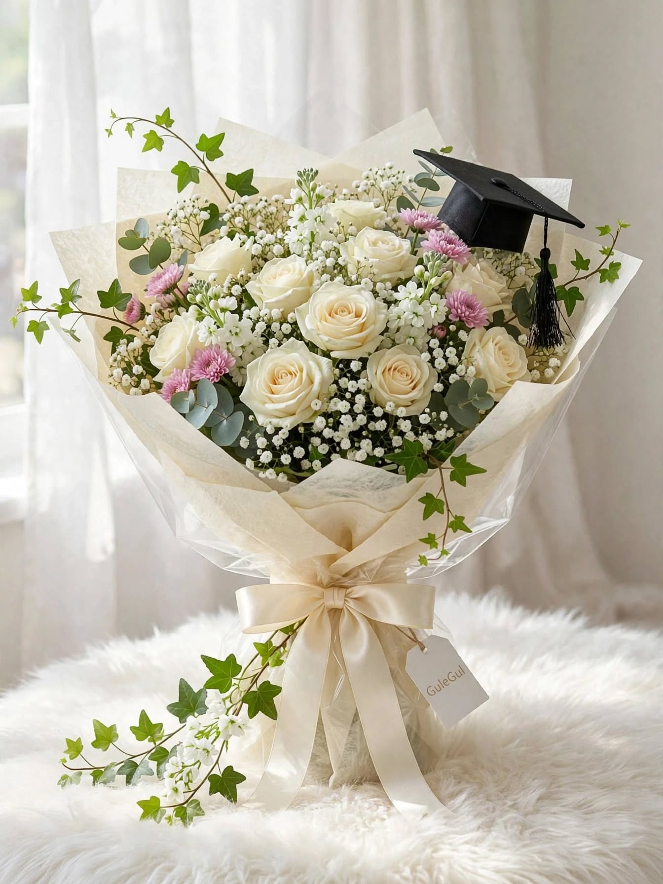 Graduation Bouquet with White Rose — GuleGul Flowers
